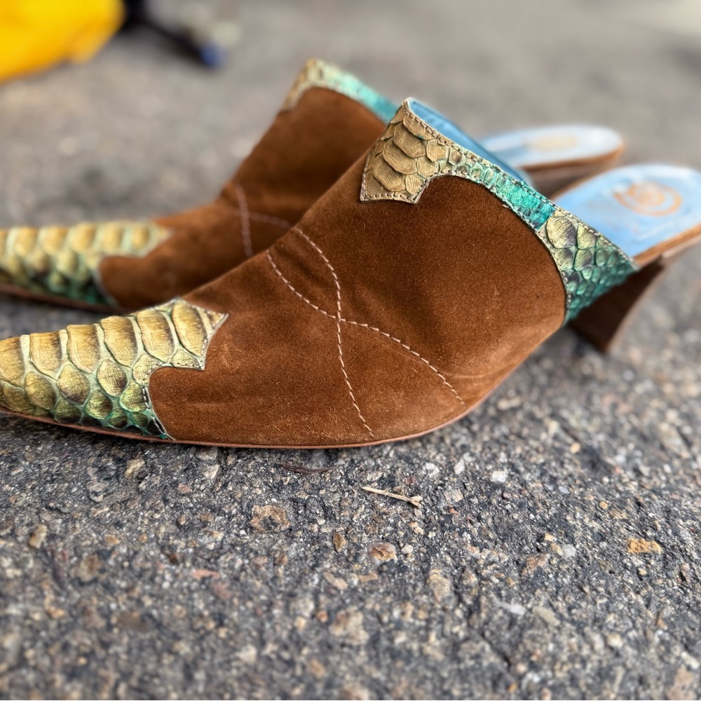Ursula Mascaro Leather & Snake Skin Western Mules ~ 8.5 - Picture 2 of 10